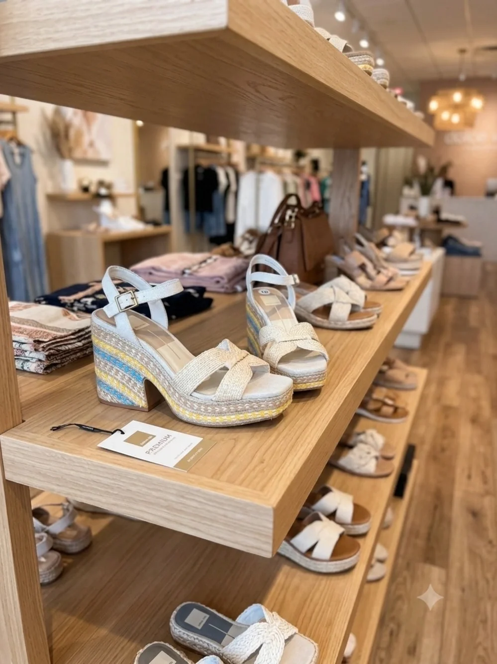 Dolce Vita Cream Woven Platform Sandals with Pastel Stripe Heel